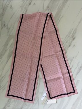 NWT Talbots Pink With Brown Polka Dots 100% Silk Long Scarf Retro Cottagecore